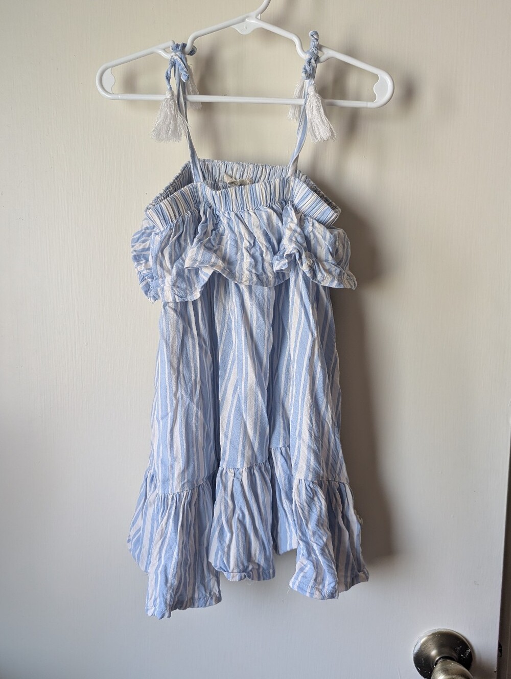 3t Girls Blue Stripe Ruffle Sundress - Summer Dress With Match Headband